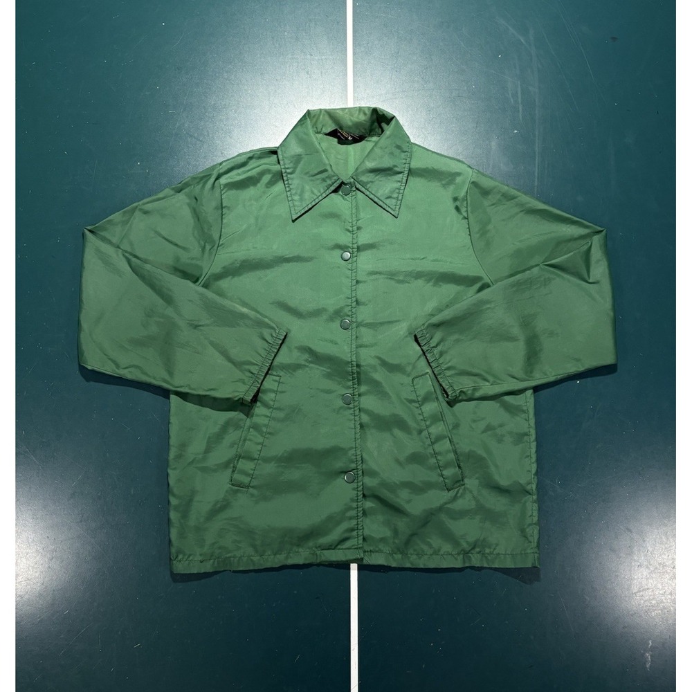 Vintage 70s Coach Jacket Mens Boxy Medium Green Snap Front JCPenney Windbreaker